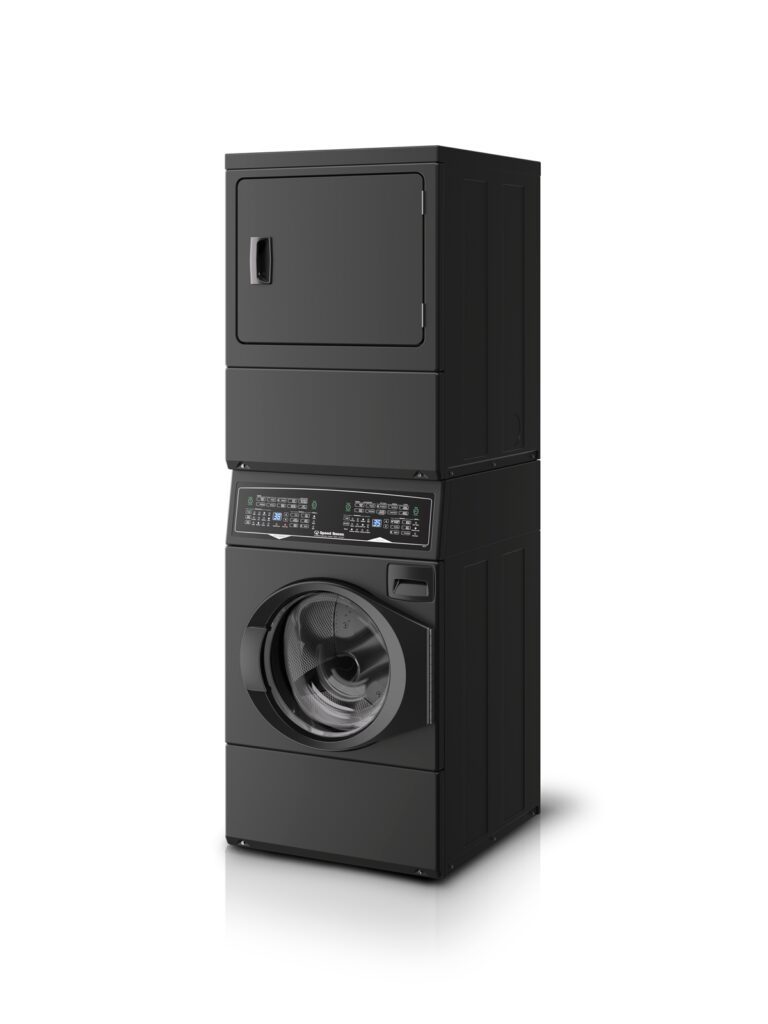 Speed Queen Matte Black Side By Side Front Load Laundry Pair with FF7009BN  27 Inch Washer and DF7004BE 27 Inch Electric Dryer